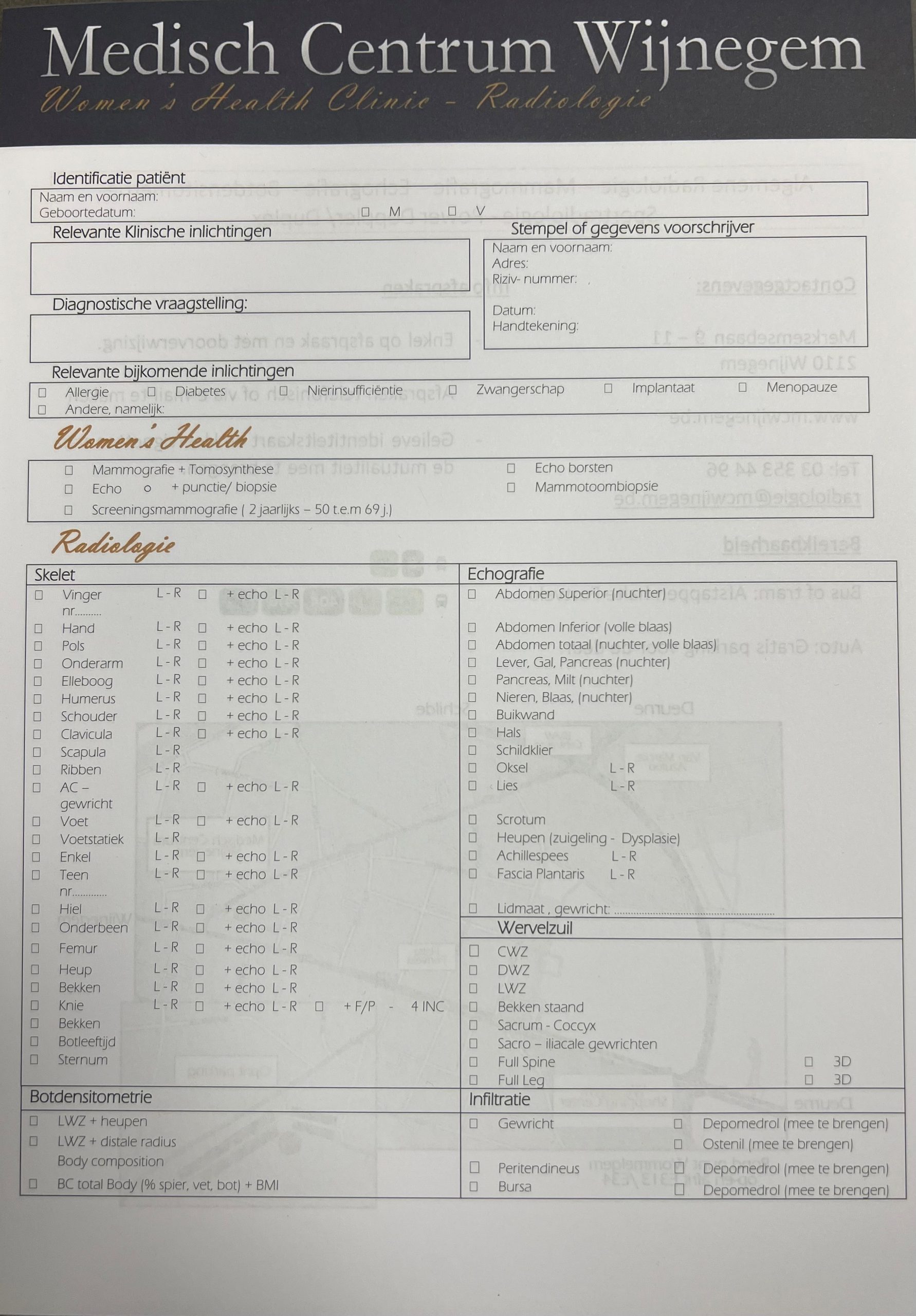 Radiologie, Women's Health Clinic doorverwijs formulier